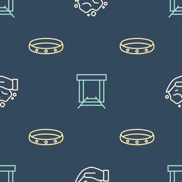 Set line Gold nugget, ring and mine on seamless pattern. Vector Stock Illustration