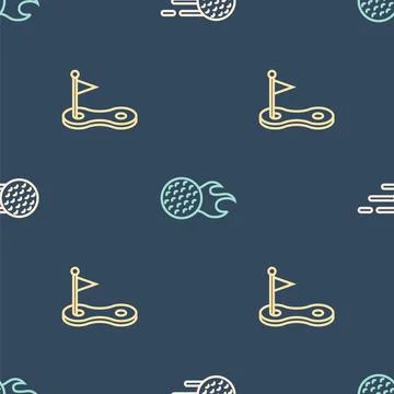 Set line Golf ball, hole with flag and on seamless pattern. Vector Stock Illustration
