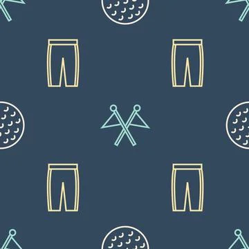Set line Golf ball, pants and flag on seamless pattern. Vector Stock Illustration