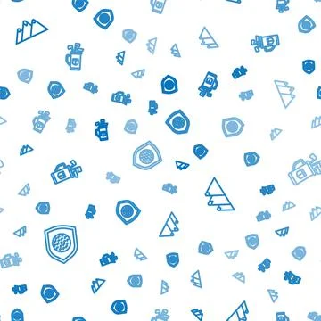 Set line Golf ball with shield, Mountains and bag clubs on seamless pattern Stock Illustration