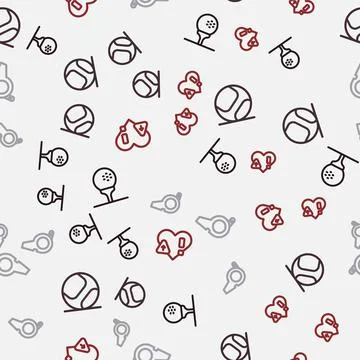 Set line Golf ball on tee, Baseball, Whistle and Heart rate on seamless pattern Stock Illustration