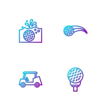 Set line Golf ball on tee, car, in water and . Gradient color icons. Vector Stock Illustration