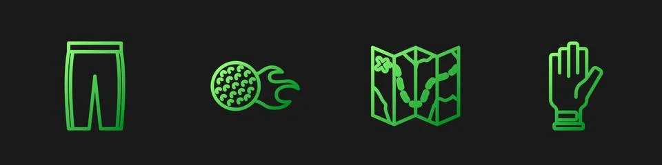 Set line Golf course layout, pants, ball and glove. Gradient color icons. Vector Stockillustratie