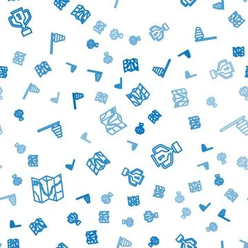 Set line Golf course layout, Award cup with golf and flag on seamless pattern Stock Illustration