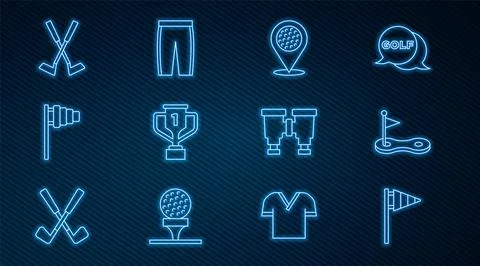 Set line Golf flag, hole with, Location golf sport club, Award cup, Crossed.. Stock Illustration