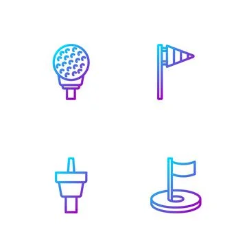 Set line Golf hole with flag, tee, ball on and . Gradient color icons. Vector Stock Illustration