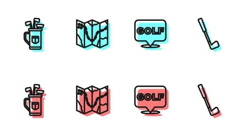 Set line Golf label, bag with clubs, course layout and  icon. Vector Stockillustratie
