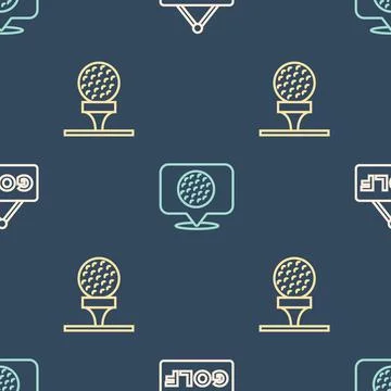 Set line Golf label, ball on tee and on seamless pattern. Vector Stock Illustration