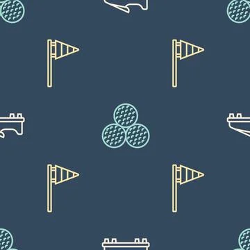 Set line Golf shoe, flag and ball on seamless pattern. Vector Stock Illustration