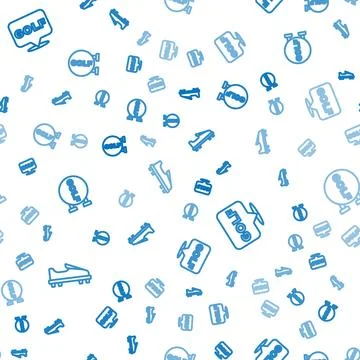 Set line Golf shoe, label and sport club on seamless pattern. Vector Stock Illustration