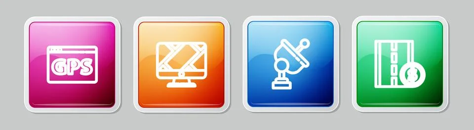 Set line Gps device with map, Monitor location marker, Radar and Toll road Stock Illustration