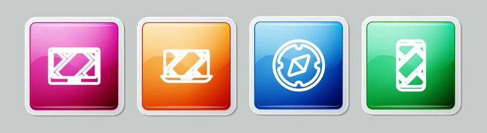 Set line Gps device with map, City navigation, Compass and . Colorful squar.. Stock Illustration