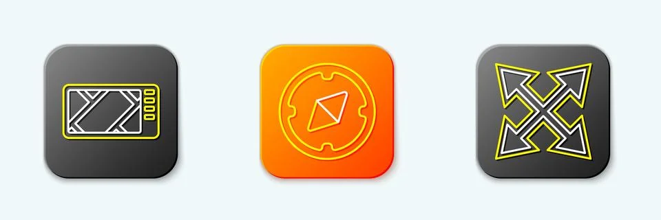 Set line Gps device with map, Compass and Road traffic sign icon. Vector イラスト素材