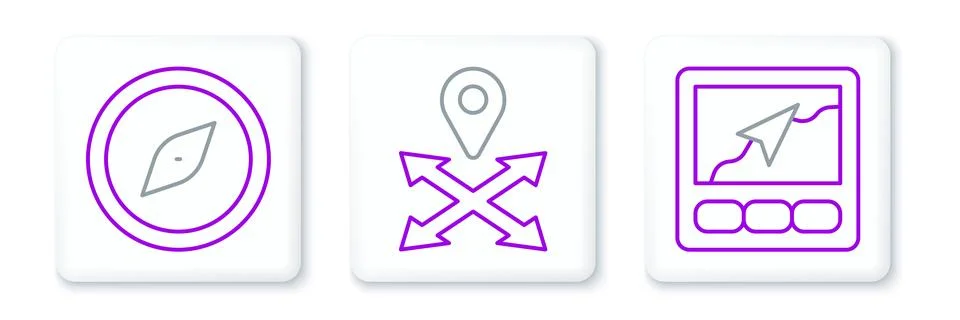 Set line Gps device with map, Compass and Location icon. Vector イラスト素材