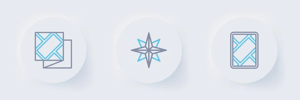 Set line Gps device with map, Wind rose and Folded icon. Vector Stock Illustration