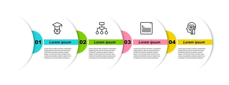 Set line Graduation cap, Algorithm, Web developer programming code and Humanoid Stock Illustration