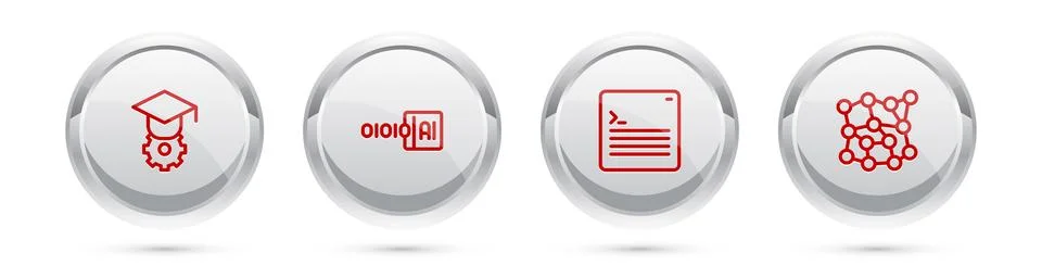 Set line Graduation cap, Binary code, Web developer programming and Neural Stock Illustration