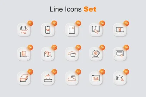 Set line Graduation cap with cursor, Online education, Cloud online library.. Stock Illustration