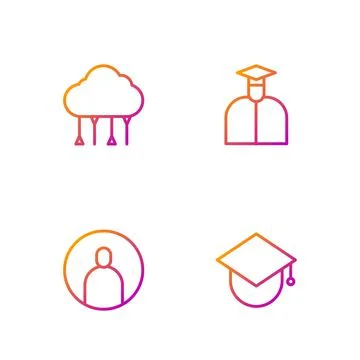 Set line Graduation cap on globe, Create account screen, Network cloud Stock Illustration