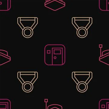 Set line Graduation cap, Medal and School classroom on seamless pattern. Vector Stock Illustration