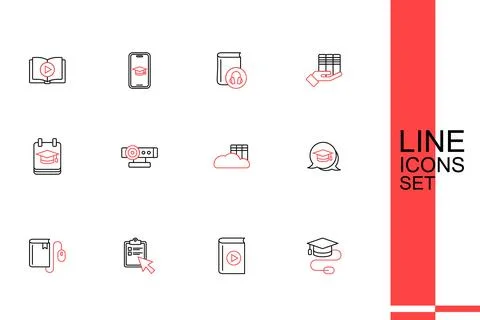 Set line Graduation cap with mouse, Audio book, Online quiz, test, survey, .. イラスト素材