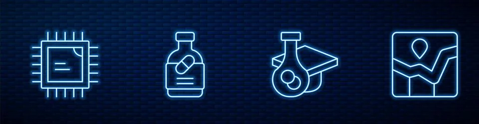 Set line Graduation cap, Processor CPU, Medicine bottle and pills and Graph Stock Illustration
