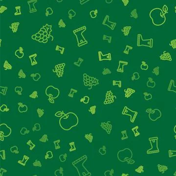 Set line Grape fruit, Apple and Waterproof rubber boot on seamless pattern Illustrazione stock