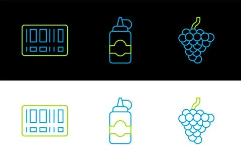 Set line Grape fruit, Barcode and Sauce bottle icon. Vector 스톡 일러스트