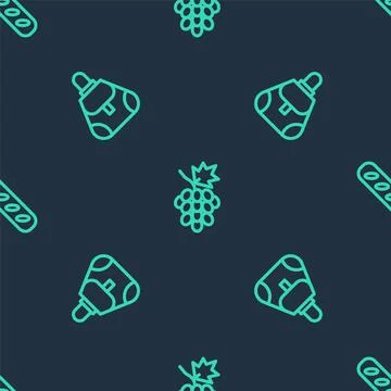 Set line Grape fruit, Handbag and French baguette bread on seamless pattern 스톡 일러스트