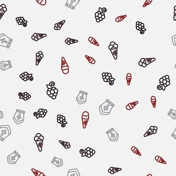 Set line Grape fruit, Ice cream in waffle, Pope hat and on seamless pattern Illustrazione stock