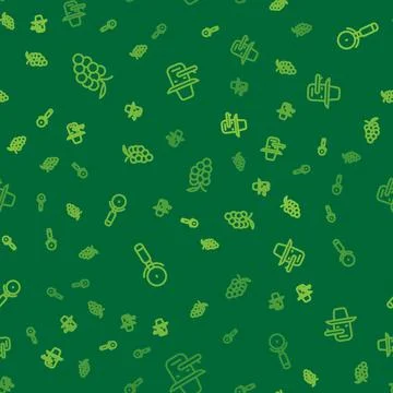 Set line Grape fruit, Pizza knife and Pinocchio on seamless pattern. Vector Illustrazione stock