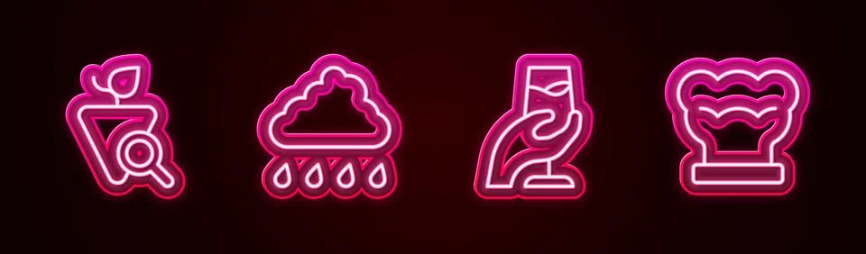 Set line Grapes, Cloud with rain, Wine tasting, degustation and Chef hat. G.. Stock Illustration