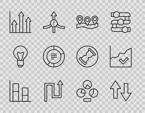 Set line Graph, chart, diagram, Arrow, Location, Pie infographic, and Financial Stock Illustration