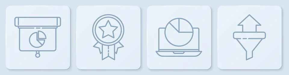 Set line Graph, chart, diagram, infographic, Laptop with graph chart, Medal with Illustrazione stock
