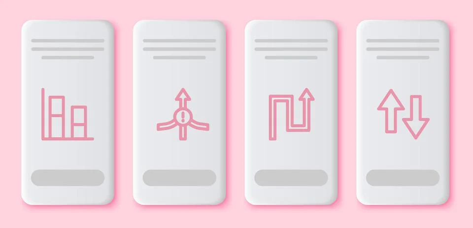 Set line Graph, chart, diagram, Arrow, and . White rectangle button. Vector Stock Illustration