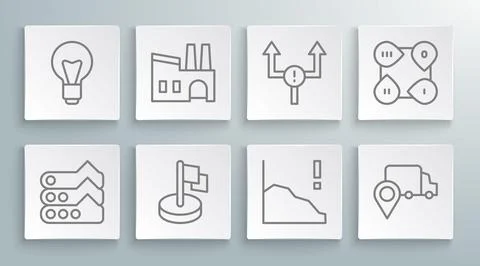 Set line Graph, chart, diagram, Factory, Flag, Financial growth decrease Stock Illustration