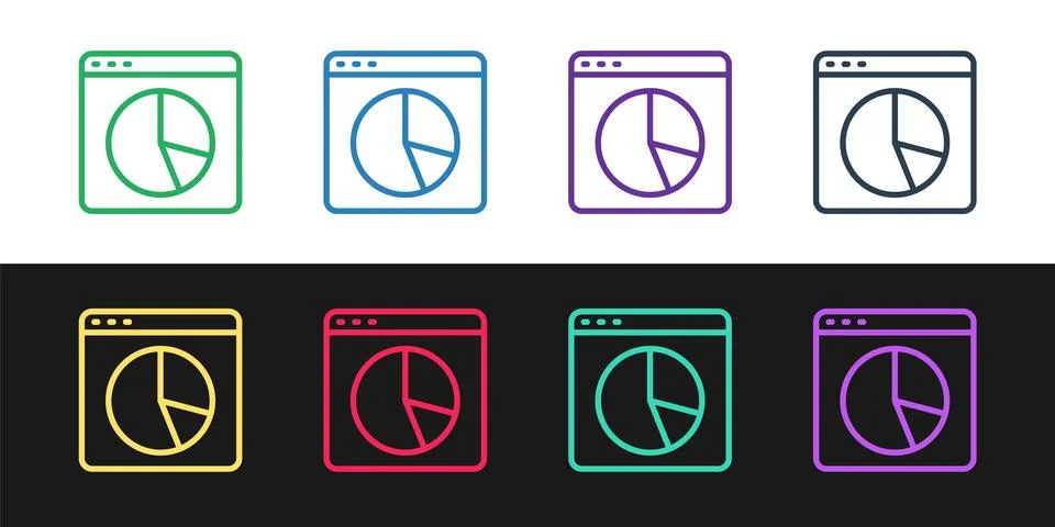 Set line Graph, chart, diagram, infographic icon isolated on black and white  Illustrazione stock