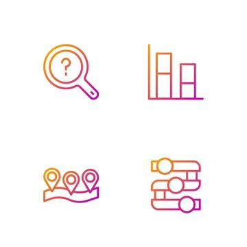 Set line Graph, chart, diagram, Location, Unknown search and . Gradient color Stock Illustration