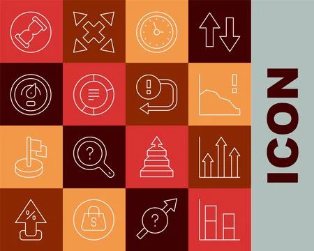 Set line Graph, chart, diagram, Pie infographic, Financial growth decrease, C 库存插图