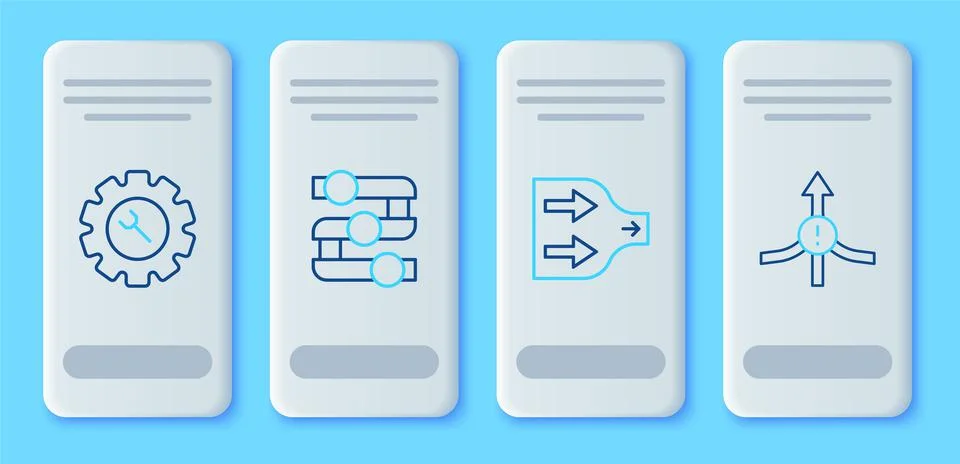 Set line Graph, chart, diagram, Arrow, Wrench and gear and  icon. Vector Illustrazione stock