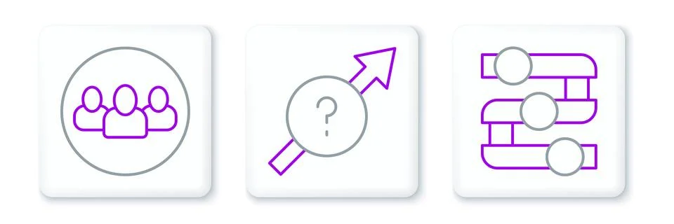 Set line Graph, chart, diagram, Project team base and Arrow icon. Vector Stock Illustration