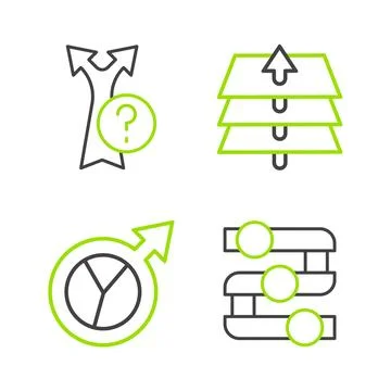 Set line Graph, chart, diagram, Financial growth, Layers and Arrow icon. Vector Illustrazione stock