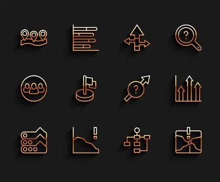 Set line Graph, chart, diagram, Financial growth decrease, Location, Hierarchy Stock Illustration