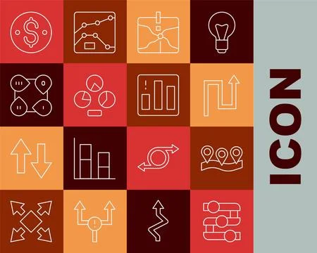 Set line Graph, chart, diagram, Location, Arrow, Intersection point, Pie Stockillustratie