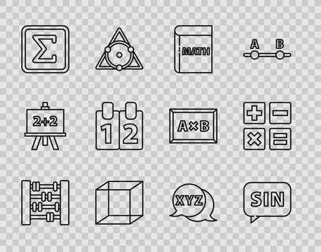Set line Graph, chart, diagram, Human brain, Triangle math, Function mathem.. Stock Illustration