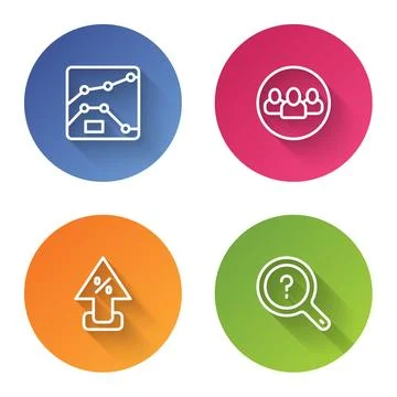 Set line Graph, chart, diagram, Project team base, Percent up arrow and Unk.. Stock Illustration