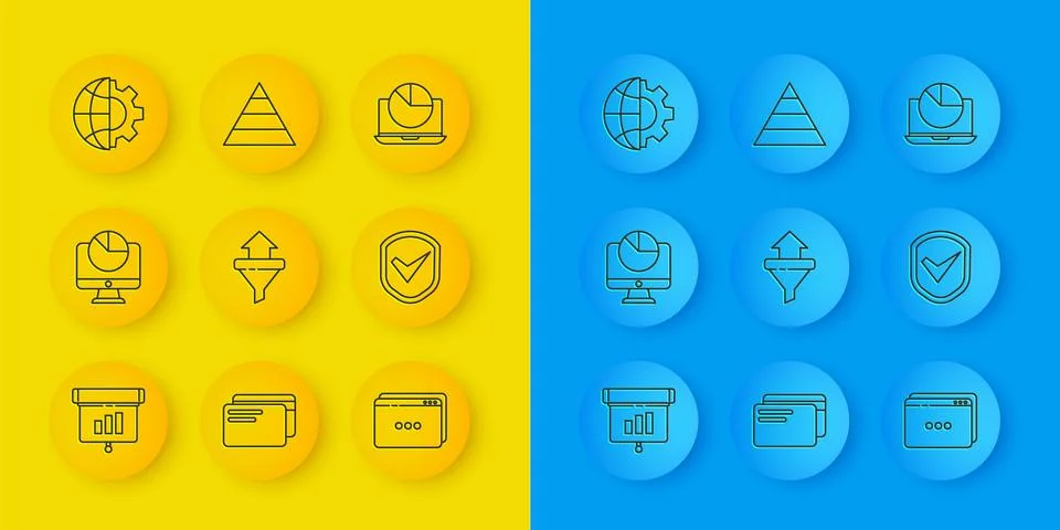 Set line Graph, chart, diagram, infographic, Computer monitor with, Sales f.. Stock Illustration