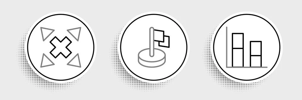 Set line Graph, chart, diagram, Many ways directional arrow and Flag icon. .. Stock Illustration