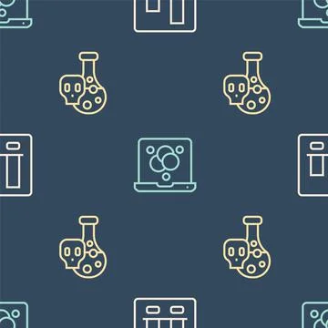 Set line Graph chart infographic, Test tube with toxic liquid and Chemical Stock Illustration