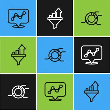 Set line Graph chart infographic, Pie and Sales funnel with icon. Vector Illustrazione stock